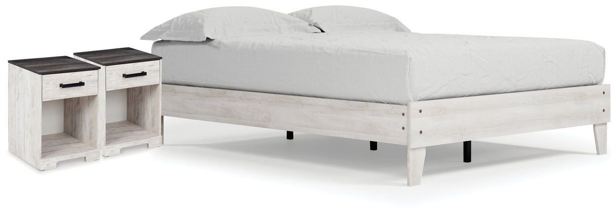 Shawburn Queen Platform Bed with 2 Nightstands in Whitewash from Ashley - Luna Furniture