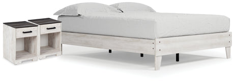Shawburn Queen Platform Bed with 2 Nightstands in Whitewash from Ashley - Luna Furniture
