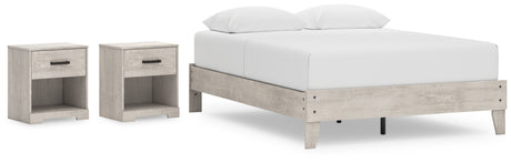 Shawburn Queen Platform Bed with 2 Nightstands in Whitewash from Ashley - Luna Furniture