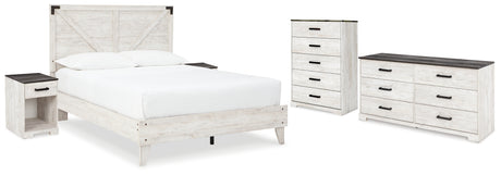 Shawburn Queen Platform Bed with Dresser, Chest and 2 Nightstands in White/Dark Charcoal Gray from Ashley - Luna Furniture