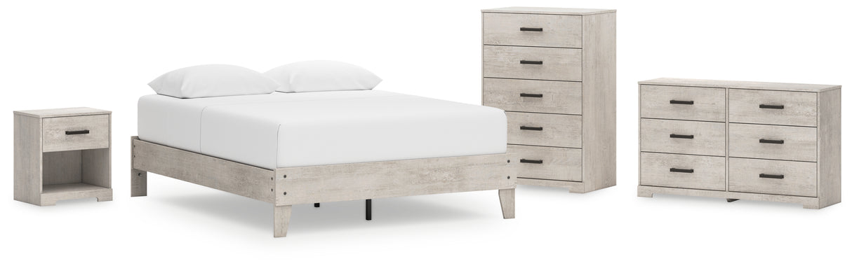 Shawburn Queen Platform Bed with Dresser, Chest and Nightstand in Whitewash from Ashley - Luna Furniture
