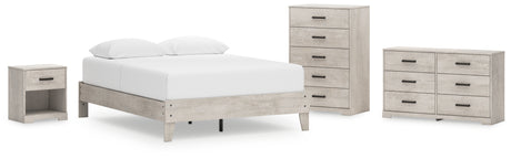 Shawburn Queen Platform Bed with Dresser, Chest and Nightstand in Whitewash from Ashley - Luna Furniture