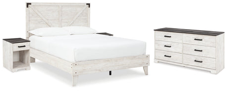 Shawburn Queen Platform Bed with Dresser and 2 Nightstands in White/Dark Charcoal Gray from Ashley - Luna Furniture