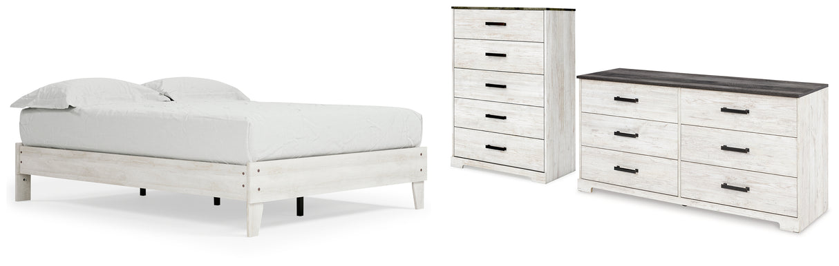 Shawburn Queen Platform Bed with Dresser and Chest in Whitewash from Ashley - Luna Furniture