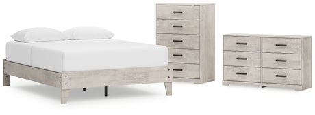 Shawburn Queen Platform Bed with Dresser and Chest in Whitewash from Ashley - Luna Furniture