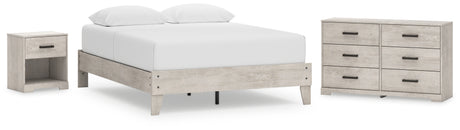 Shawburn Queen Platform Bed with Dresser and Nightstand in Whitewash from Ashley - Luna Furniture