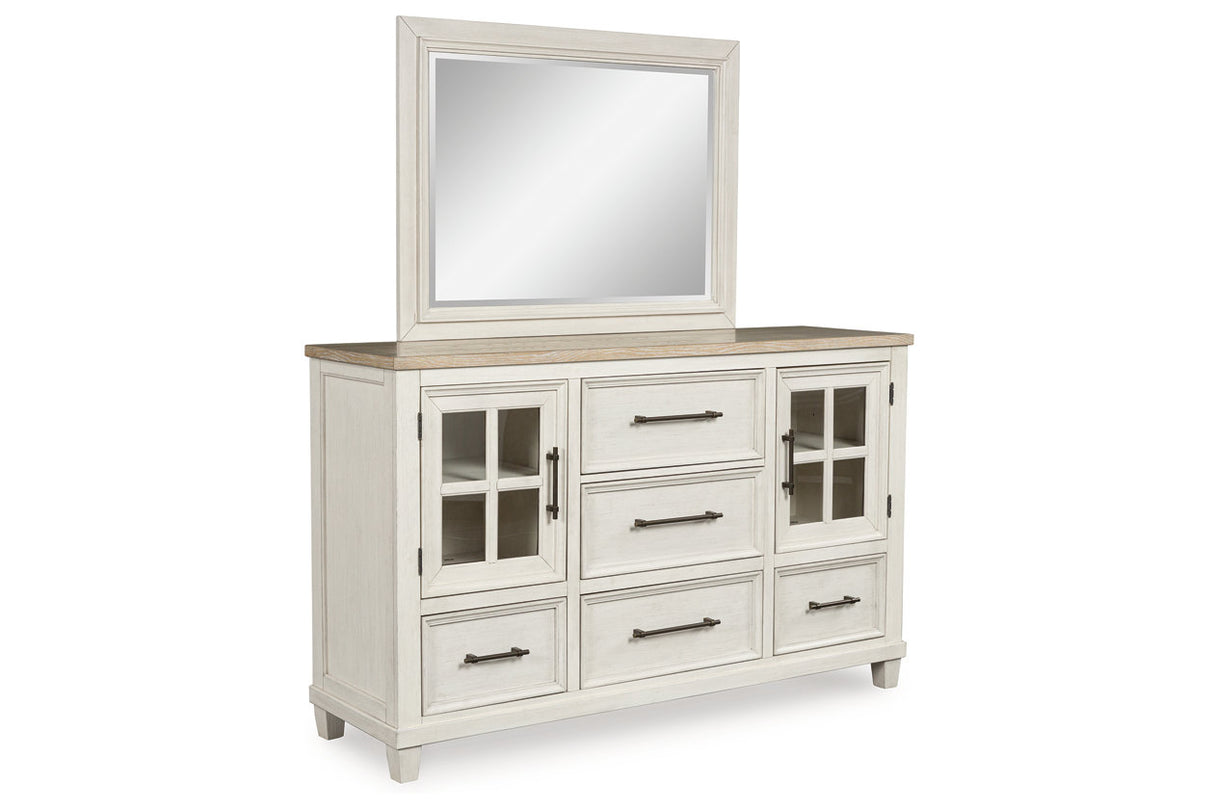 Shaybrock Antique White/Brown Dresser and Mirror from Ashley Furniture - Luna Furniture