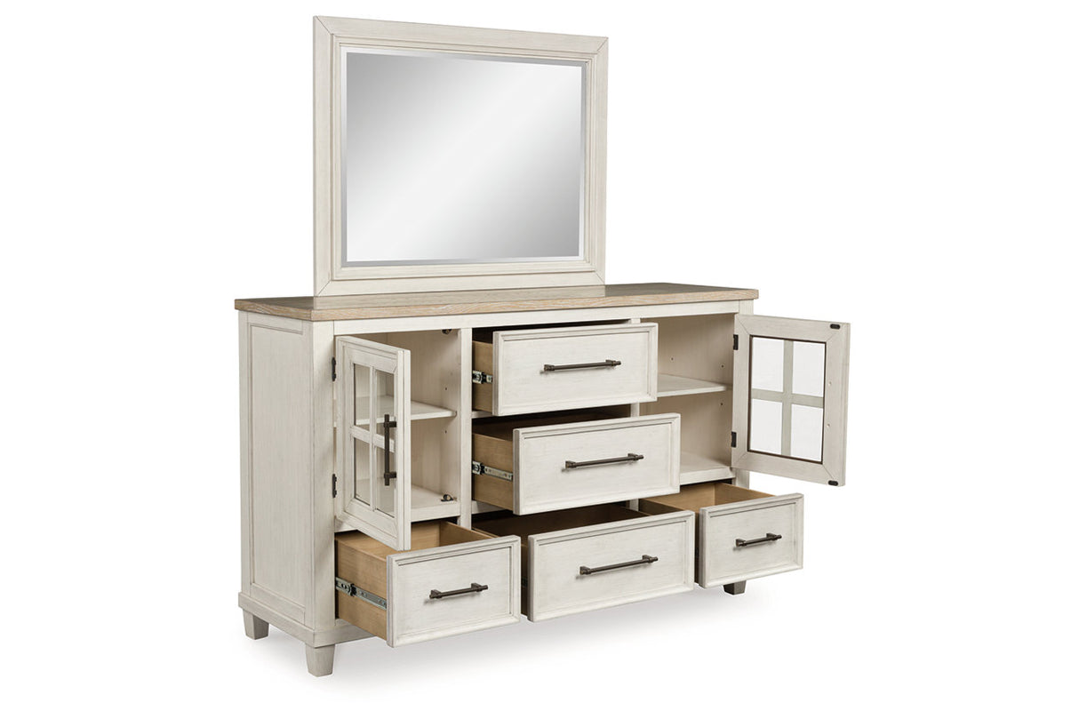 Shaybrock Antique White/Brown Dresser and Mirror from Ashley Furniture - Luna Furniture
