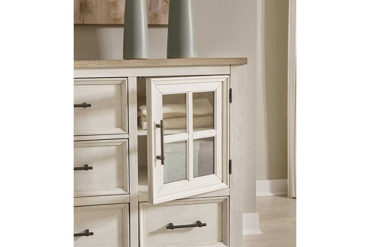 Shaybrock Antique White/Brown Dresser and Mirror from Ashley Furniture - Luna Furniture