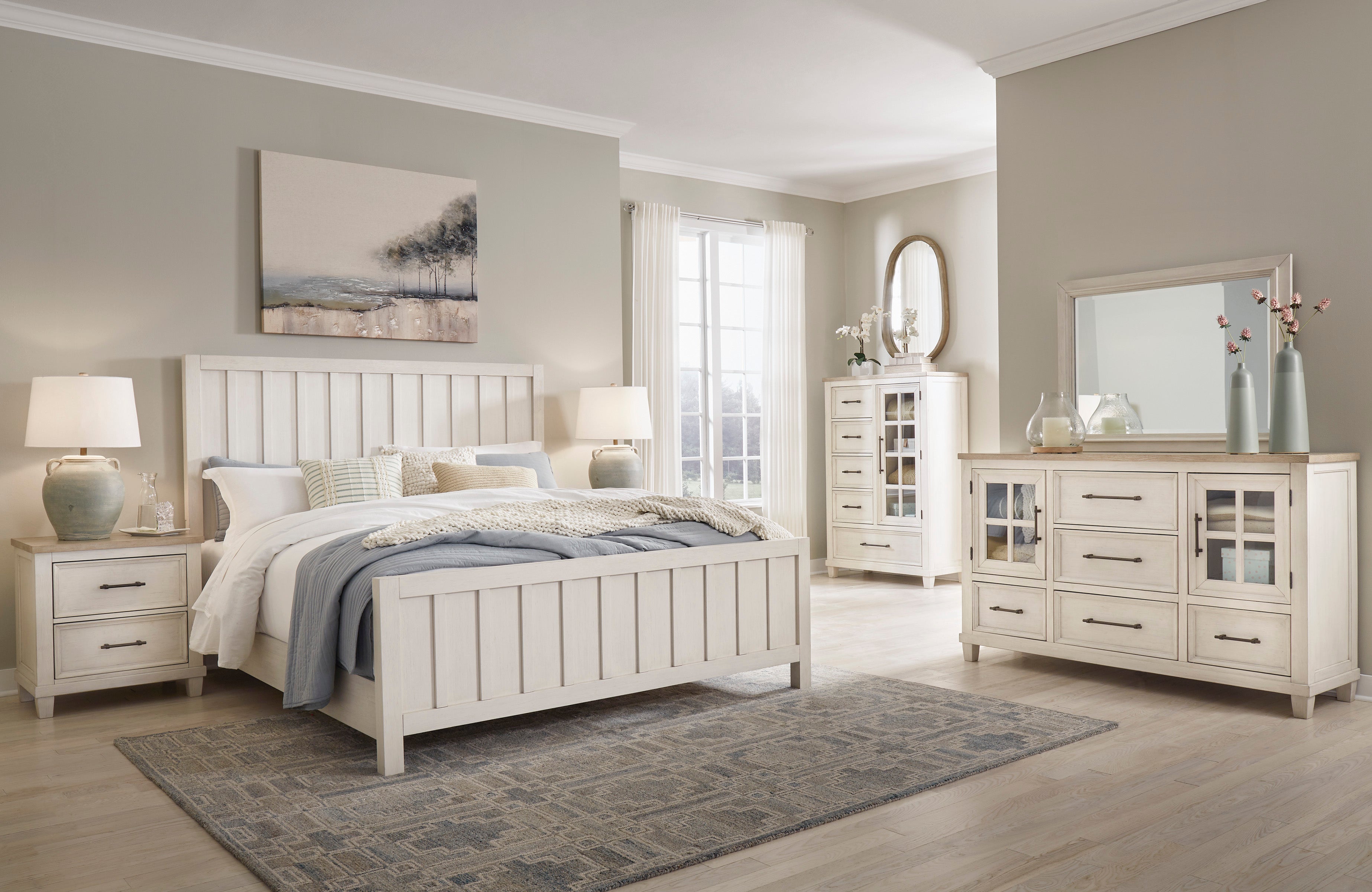 Shaybrock Antique White/Brown Panel Bedroom Set – Luna Furniture
