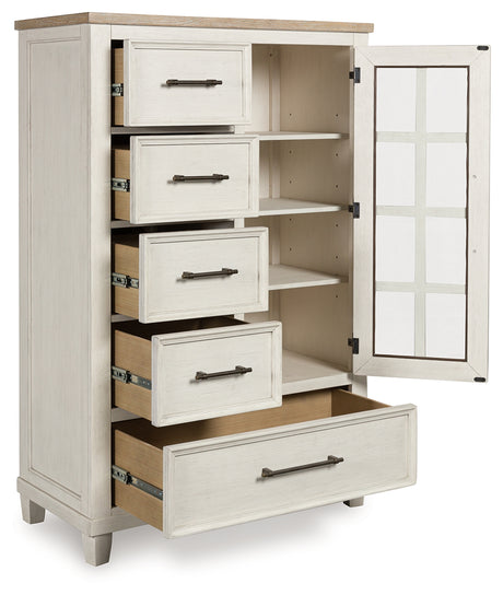 Shaybrock California King Panel Bed with Mirrored Dresser, Chest and 2 Nightstands in Antique White from Ashley - Luna Furniture
