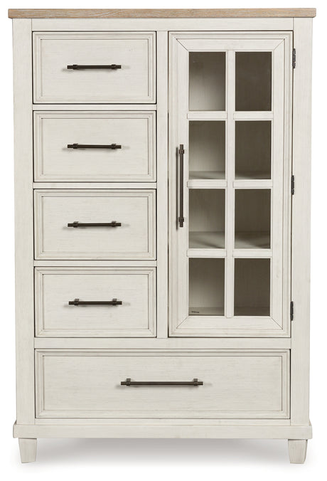 Shaybrock California King Panel Bed with Mirrored Dresser, Chest and Nightstand in Antique White from Ashley - Luna Furniture