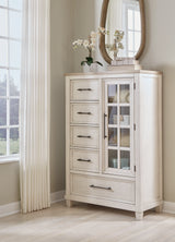 Shaybrock California King Panel Bed with Mirrored Dresser and Chest in Antique White from Ashley Furniture - Luna Furniture