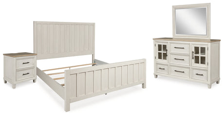 Shaybrock California King Panel Bed with Mirrored Dresser and Nightstand in Antique White from Ashley - Luna Furniture