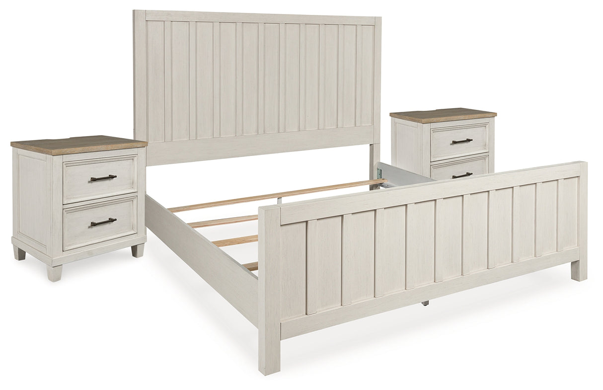 Shaybrock King Panel Bed with 2 Nightstands in Antique White from Ashley - Luna Furniture