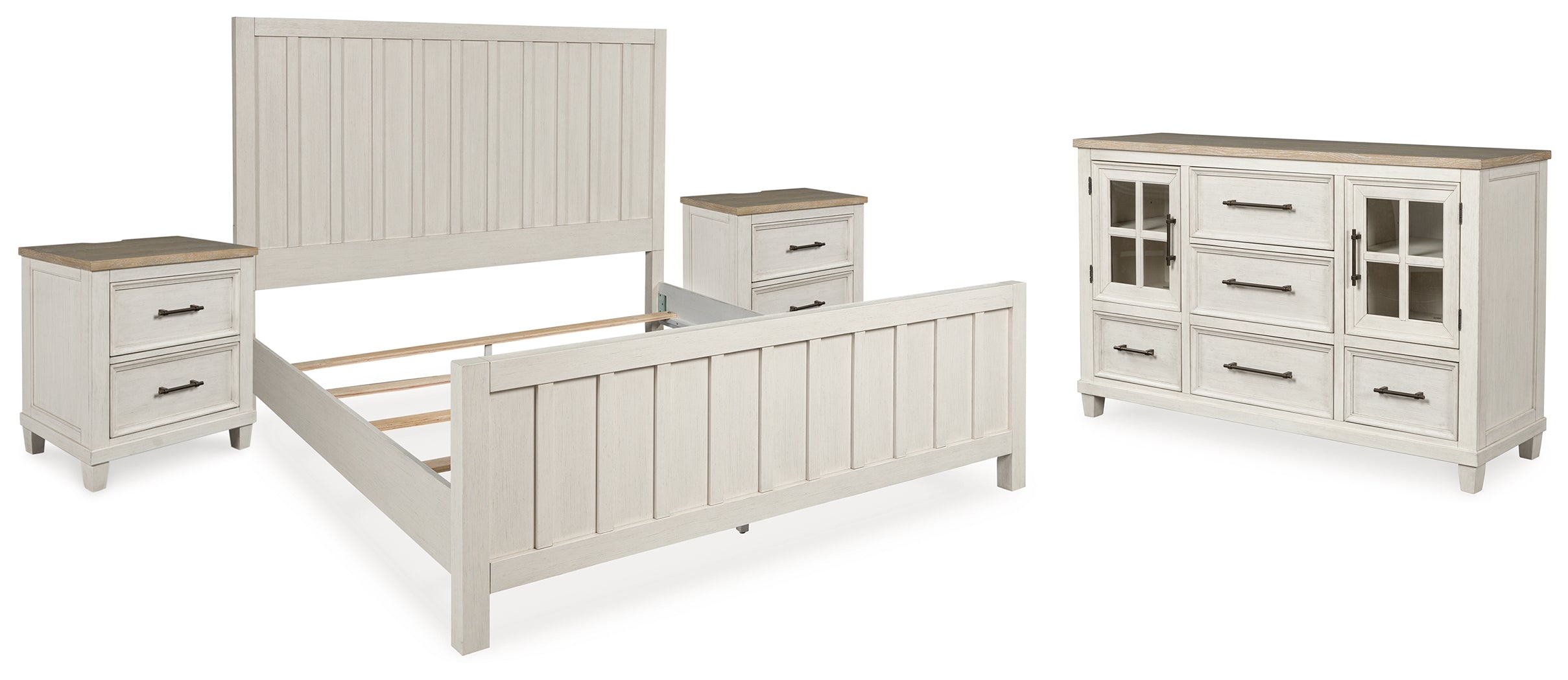 Shaybrock King Panel Bed with Dresser and 2 Nightstands in Antique