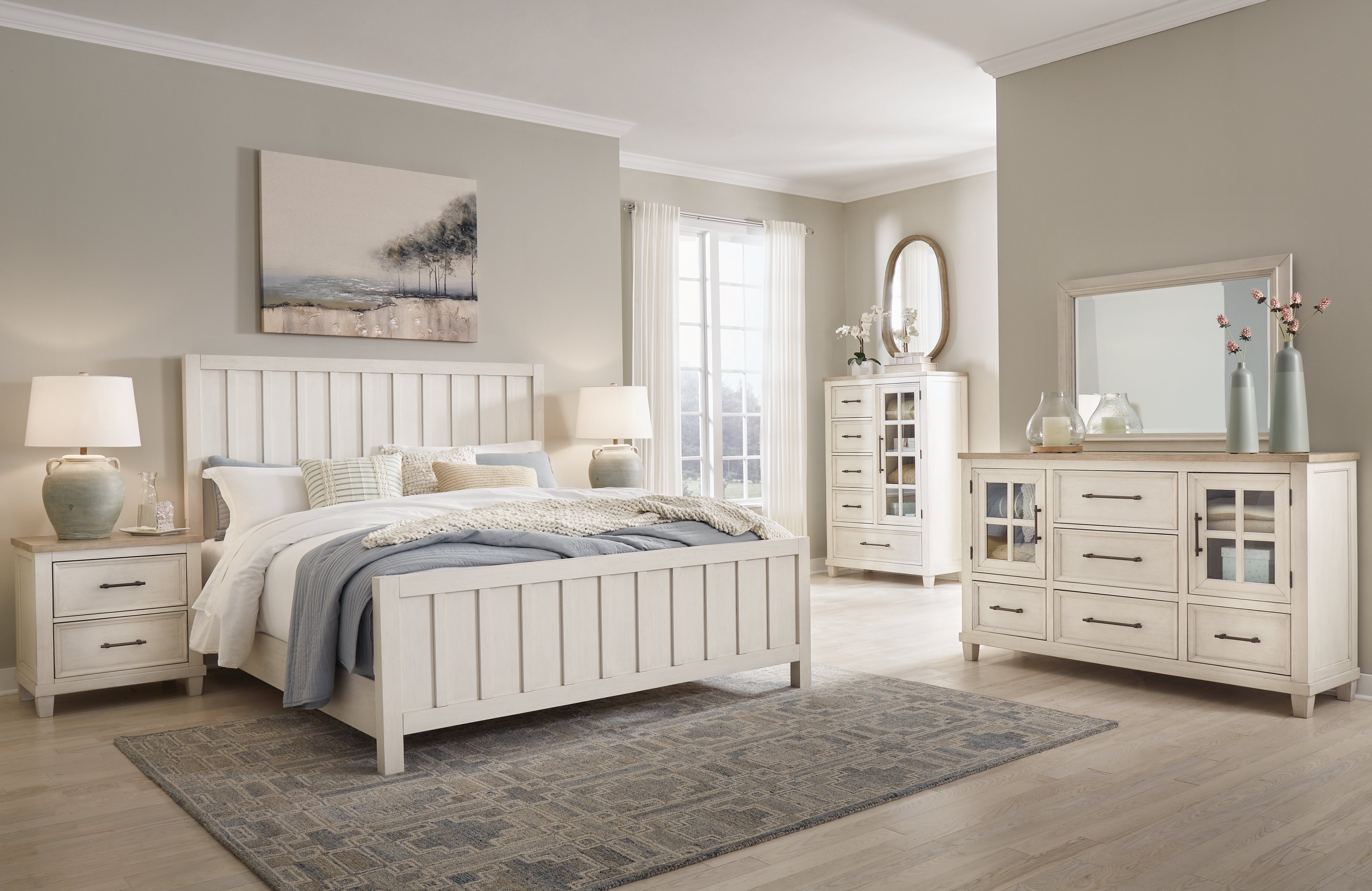 Ashley Shaybrock King Panel Bed with Dresser and 2 Nightstands in