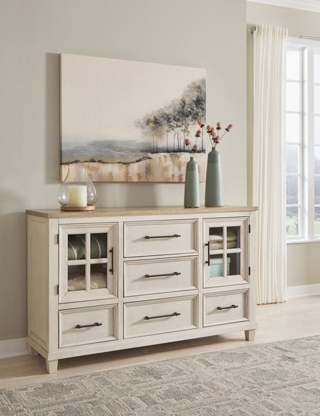 Shaybrock King Panel Bed with Dresser in Antique White from Ashley - Luna Furniture