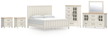 Shaybrock King Panel Bed with Mirrored Dresser, Chest and 2 Nightstands in Antique White from Ashley - Luna Furniture