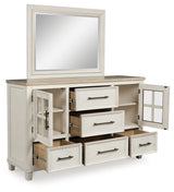 Shaybrock King Panel Bed with Mirrored Dresser, Chest and 2 Nightstands in Antique White from Ashley - Luna Furniture