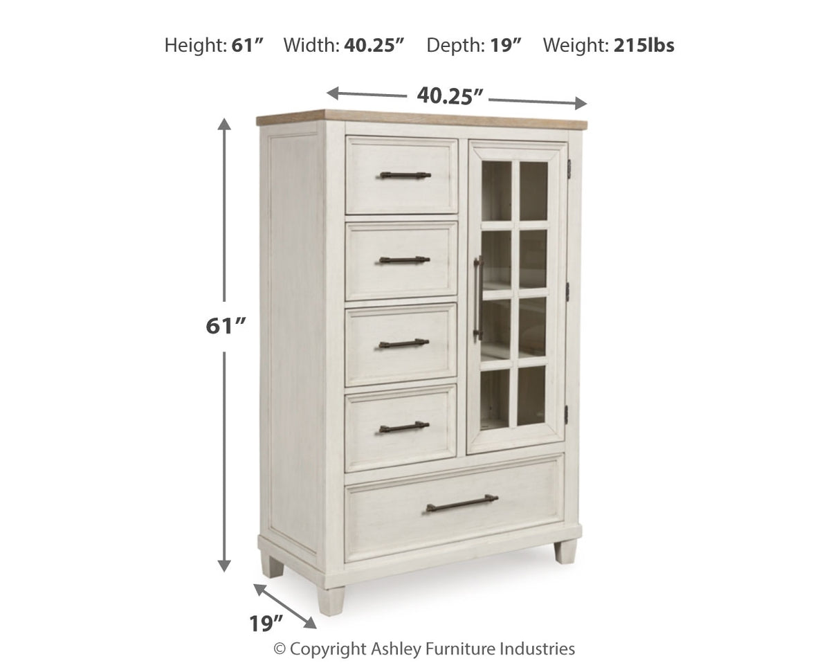 Shaybrock King Panel Bed with Mirrored Dresser, Chest and 2 Nightstands in Antique White from Ashley - Luna Furniture