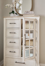 Shaybrock King Panel Bed with Mirrored Dresser, Chest and 2 Nightstands in Antique White from Ashley - Luna Furniture