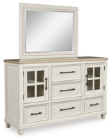 Shaybrock King Panel Bed with Mirrored Dresser in Antique White from Ashley - Luna Furniture