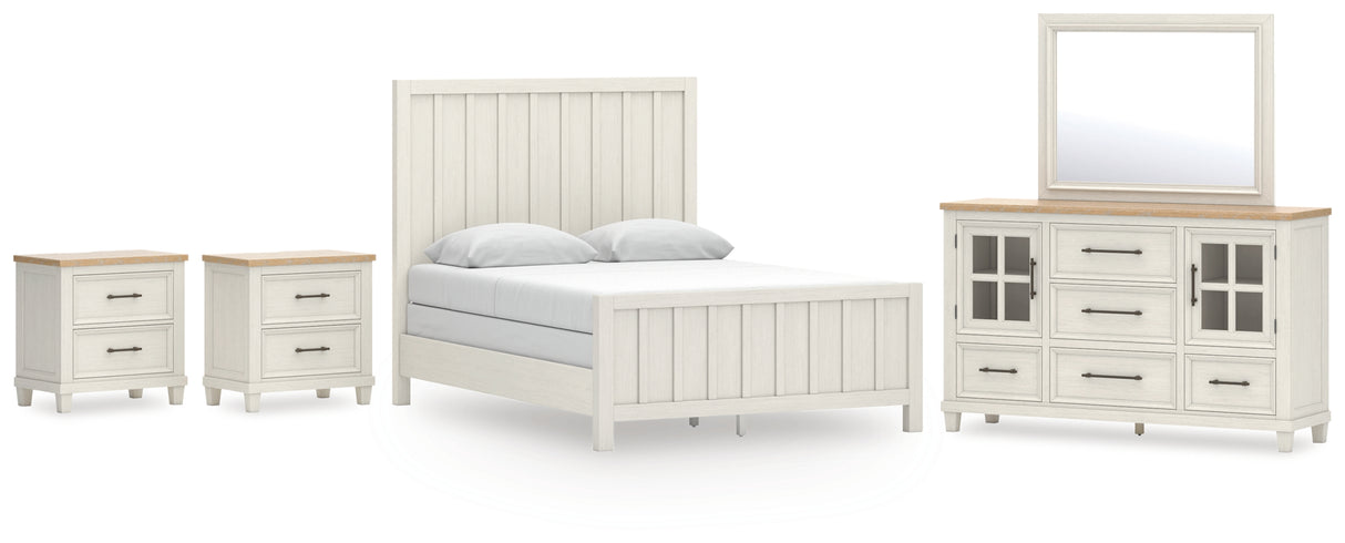 Shaybrock Queen Panel Bed with Mirrored Dresser and 2 Nightstands in Antique White from Ashley Furniture - Luna Furniture