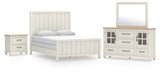 Shaybrock Queen Panel Bed with Mirrored Dresser and Nightstand in Antique White from Ashley - Luna Furniture
