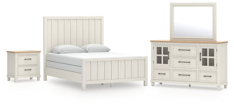 Shaybrock Queen Panel Bed with Mirrored Dresser and Nightstand in Antique White from Ashley - Luna Furniture