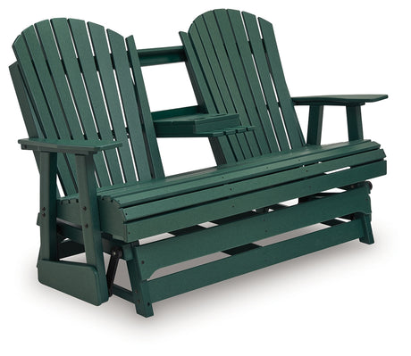 Shell Beach Green Outdoor Loveseat Glider from Ashley - Luna Furniture