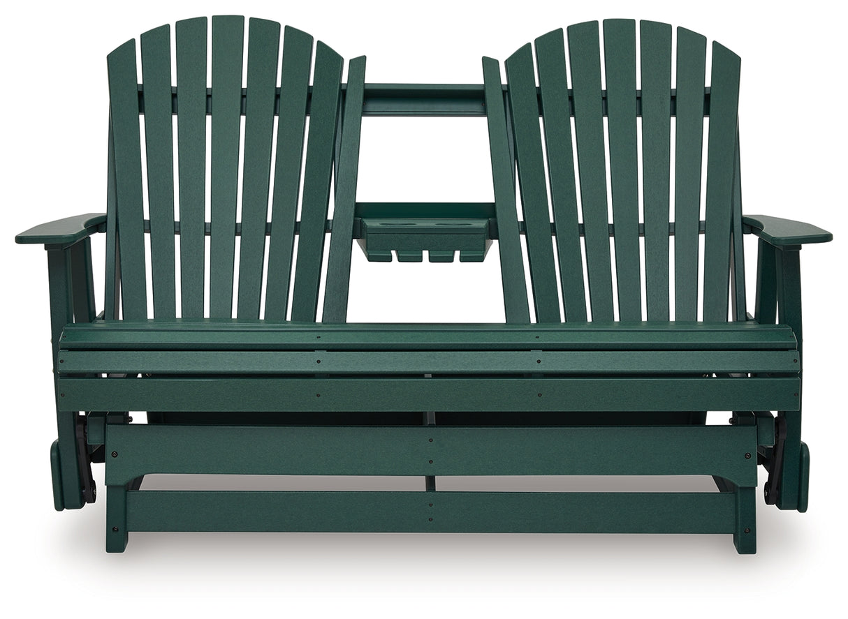 Shell Beach Green Outdoor Loveseat Glider from Ashley Furniture - Luna Furniture