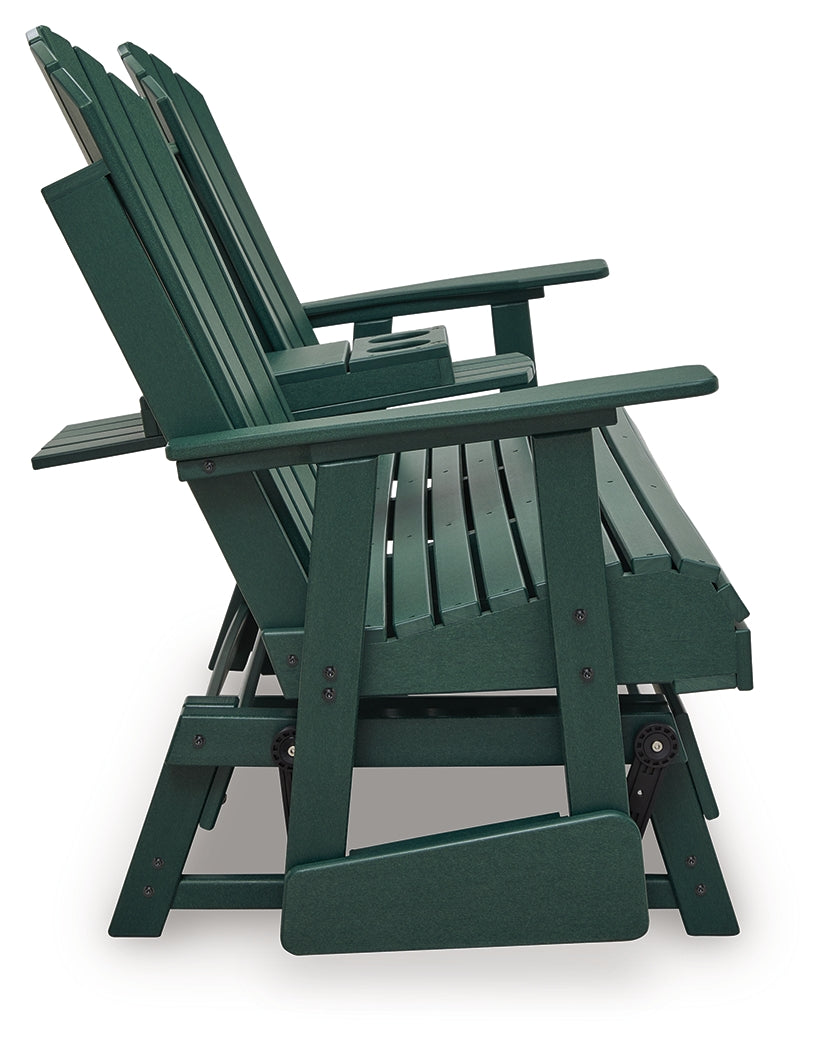 Shell Beach Green Outdoor Loveseat Glider from Ashley Furniture - Luna Furniture