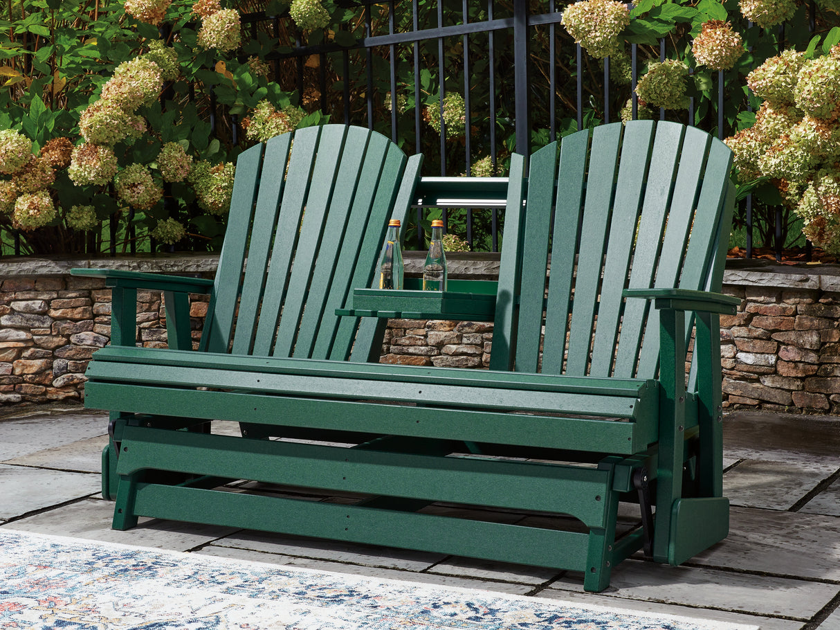 Shell Beach Green Outdoor Loveseat Glider from Ashley Furniture - Luna Furniture