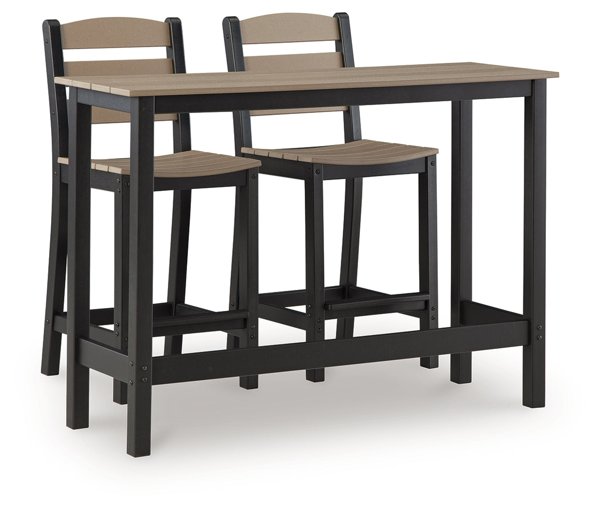 Shoreline Beach Black/Beige Outdoor Counter Table and 2 Barstools from Ashley Furniture - Luna Furniture