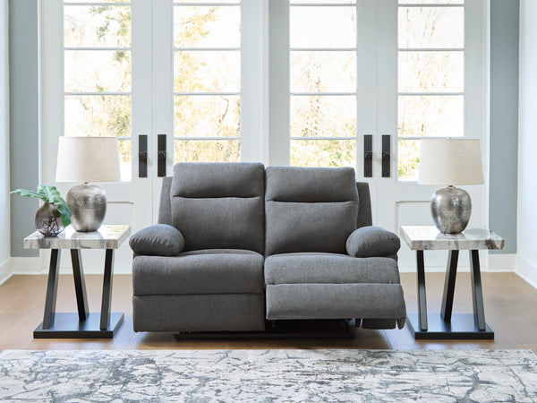 Side-Swipe Charcoal Reclining Loveseat
