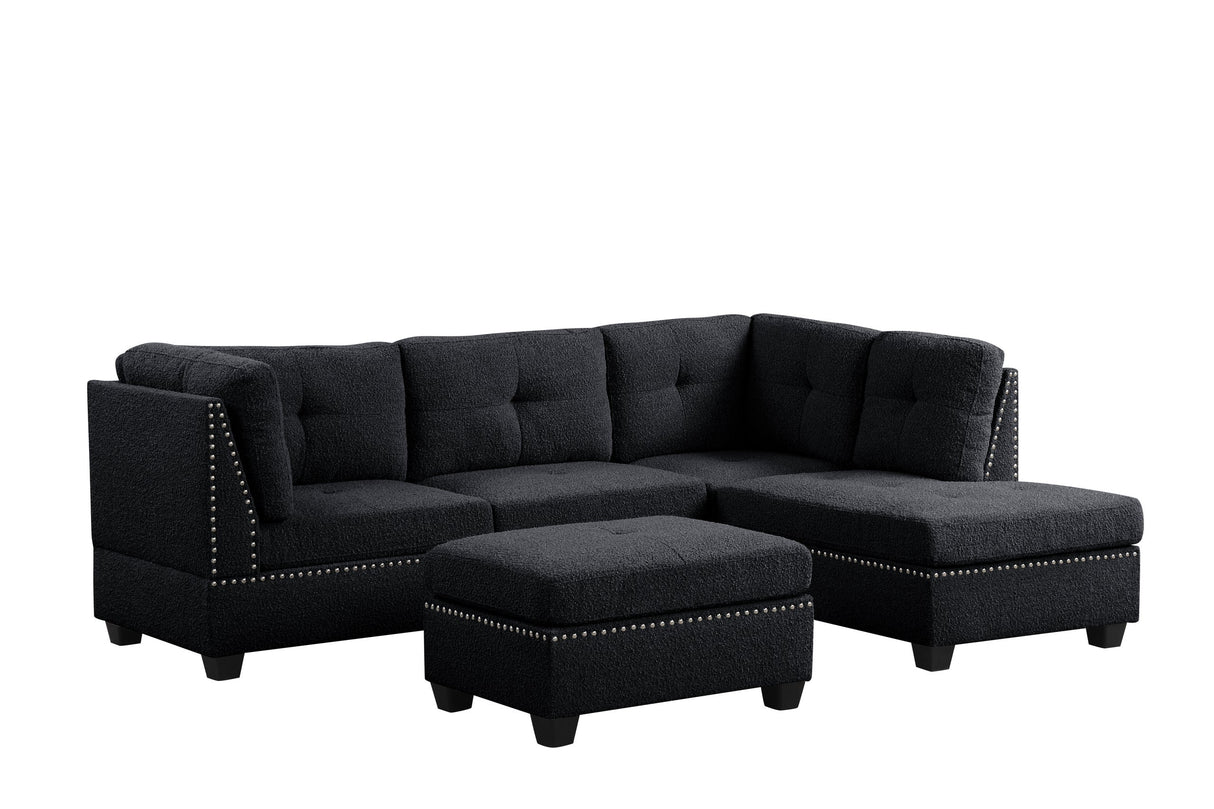 Sienna Boucle Black Sectional with Ottoman from Happy Homes - Luna Furniture
