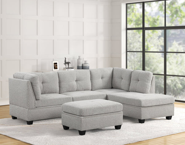 Sienna Boucle Gray Sectional with Ottoman
