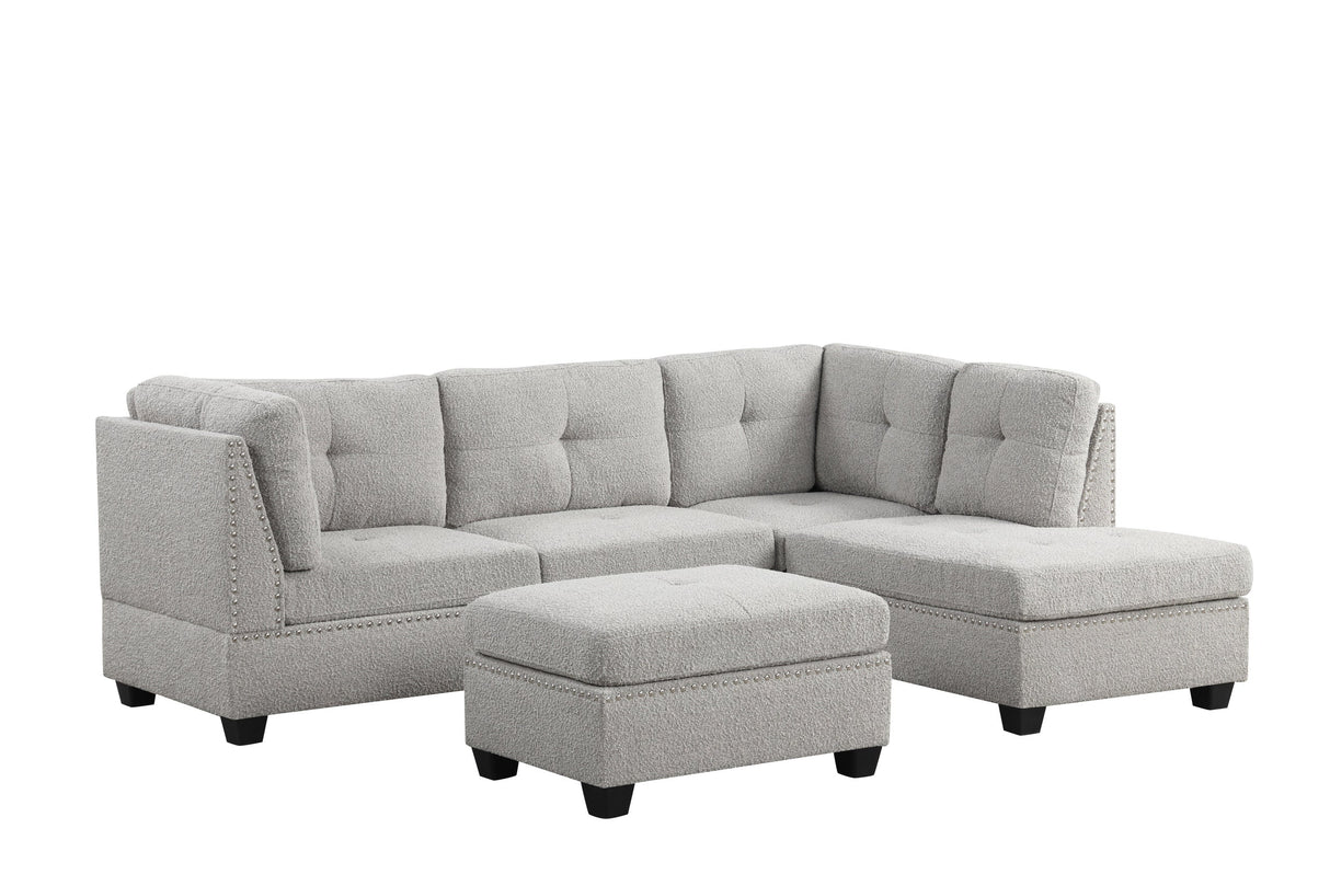 Sienna Boucle Gray Sectional with Ottoman from Happy Homes - Luna Furniture