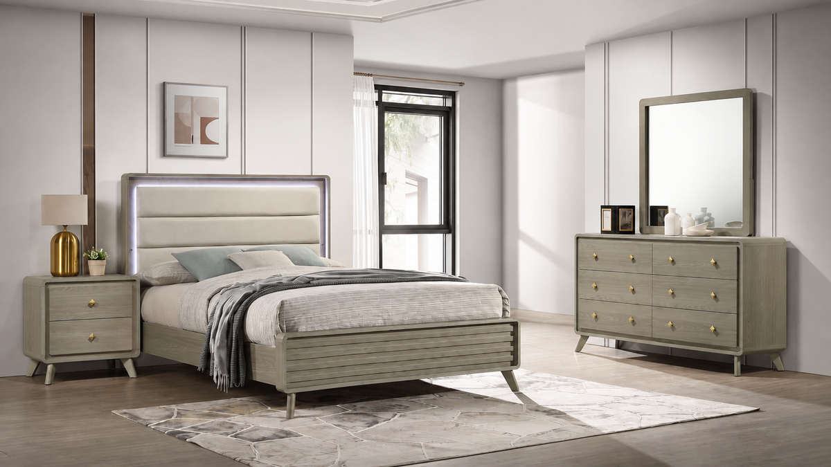 Rainier Gray 4-Piece Upholstered Queen Bedroom Set