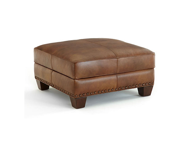 Silverado Camel Top-Grain Leather Ottoman