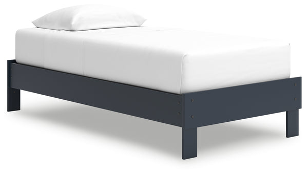 Simmenfort Navy Blue Twin Platform Base Bed