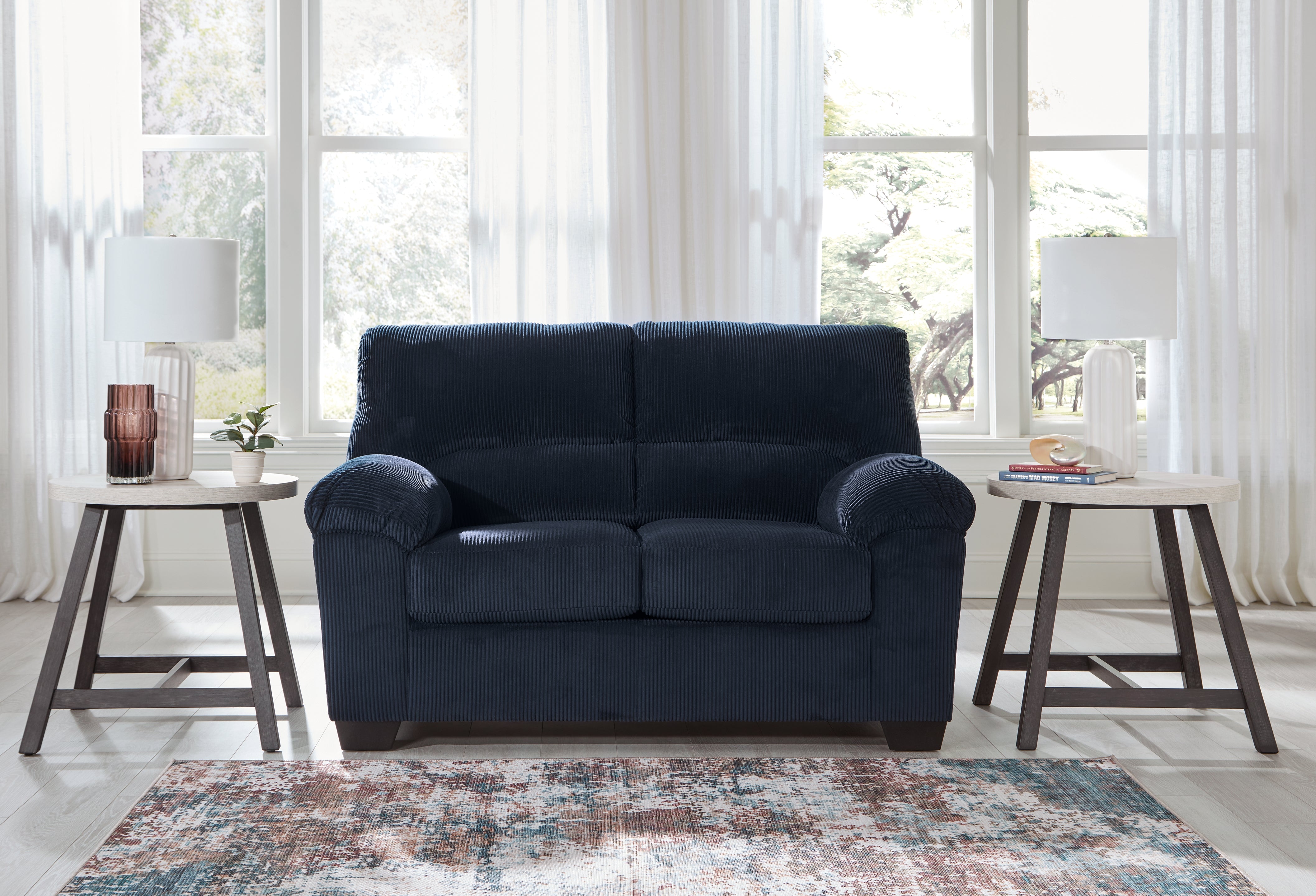 SimpleJoy Navy Loveseat – Luna Furniture