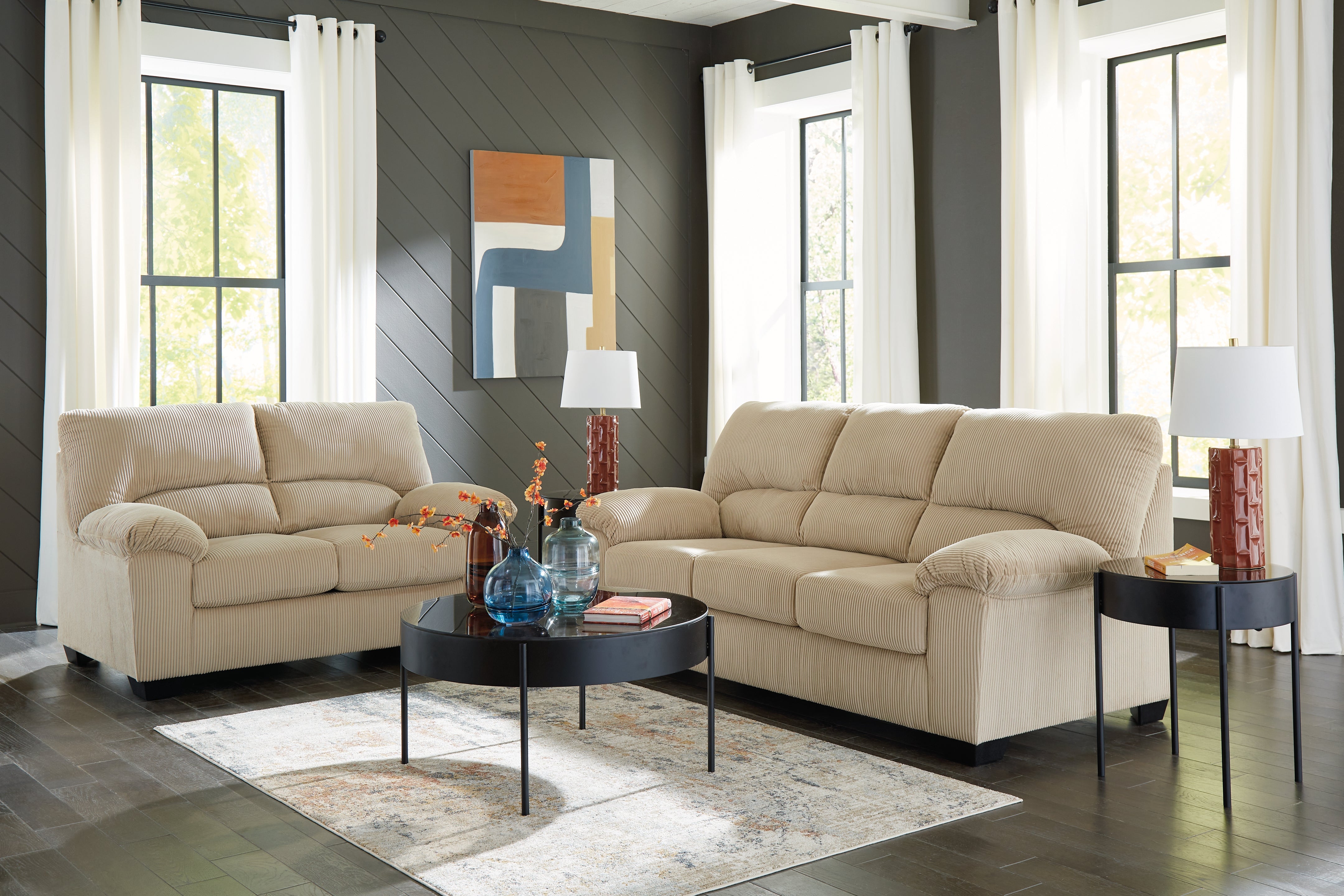 Ashley アシュレイ　二人掛け　ソファ　アームソファ　ヨーロピアン　IZZ SimpleJoy-Sand-Living-Room-Set