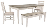 Skempton White/Light Brown Dining Table, 2 Chairs, and Bench from Ashley - Luna Furniture