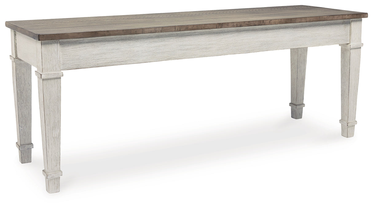 Skempton White/Light Brown Dining Table, 2 Chairs, and Bench from Ashley - Luna Furniture