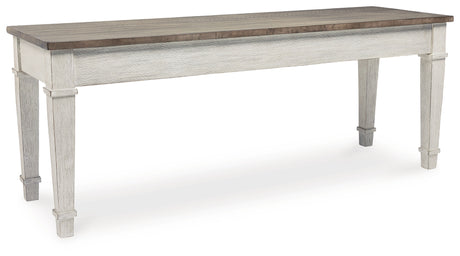 Skempton White/Light Brown Dining Table, 2 Chairs, and Bench from Ashley - Luna Furniture