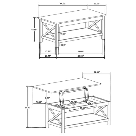 Skyview White 3-Piece Rectangular Lift Top Coffee Table Set from Coaster - Luna Furniture