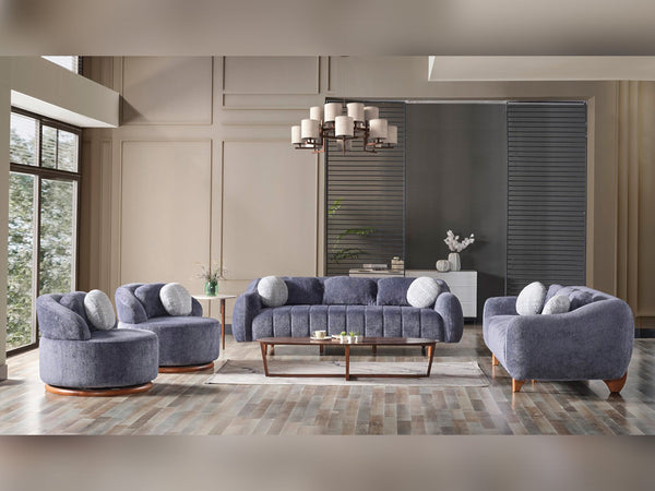 Snowy 3-pieces (Sofa & Loveseat & Swivel Chair) Livingroom Set in Anthracite