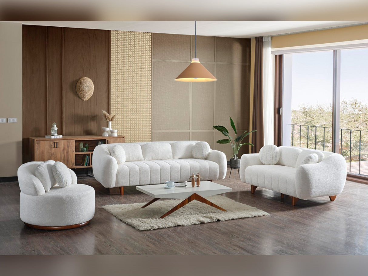 Snowy 3-pieces (Sofa & Loveseat & Swivel Chair) Livingroom Set in Cream from Furnia - Luna Furniture